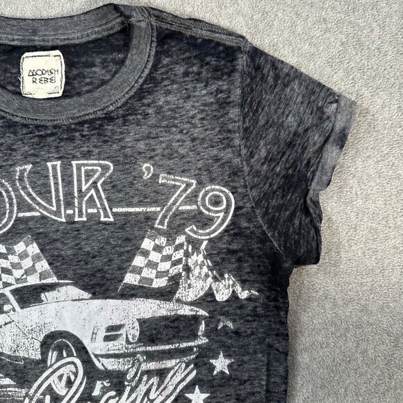 Modish Rebel Distressed Tour 79’ Racing T-Shirt Size X-Small Gray Short Sleeve - Picture 2 of 8